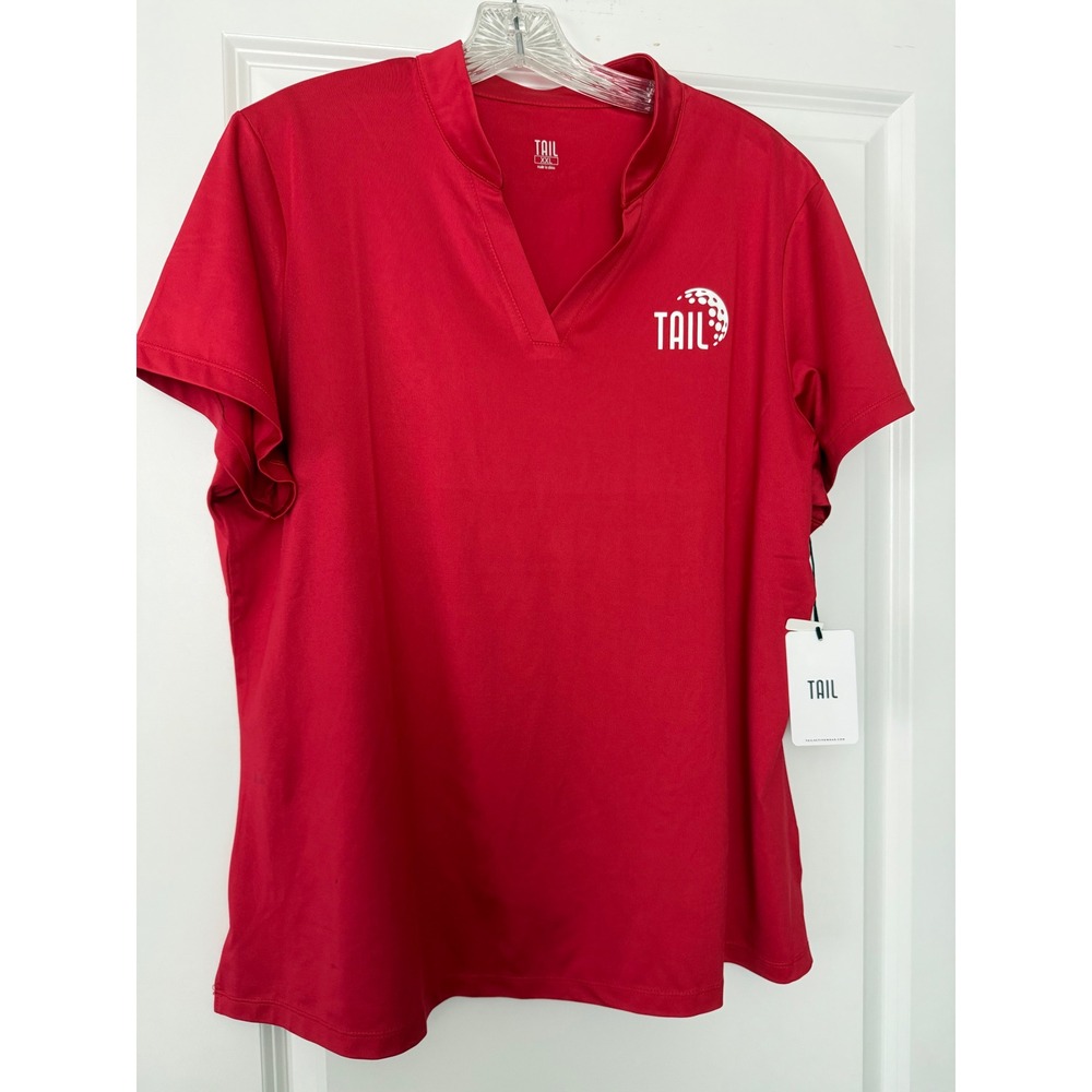 Tail Activewear Womens Red Golf Polo Short Sleeve V-Neck Stretch Top XXL NEW